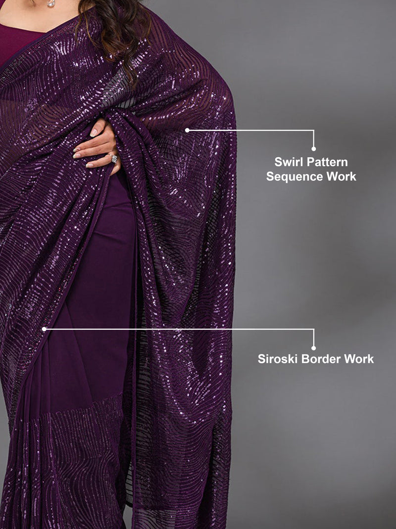 Women's Georgette Sequence Embroidery Work Saree with Unstitch Blouse Piece