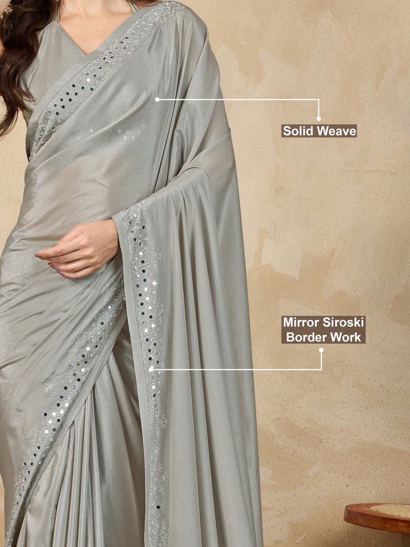 Women's Art Silk Siroski Mirror Work Saree with Unstitch Blouse Piece
