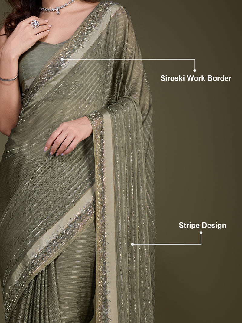 Women's Chiffon Siroski Work Saree with Unstitch Blouse Piece