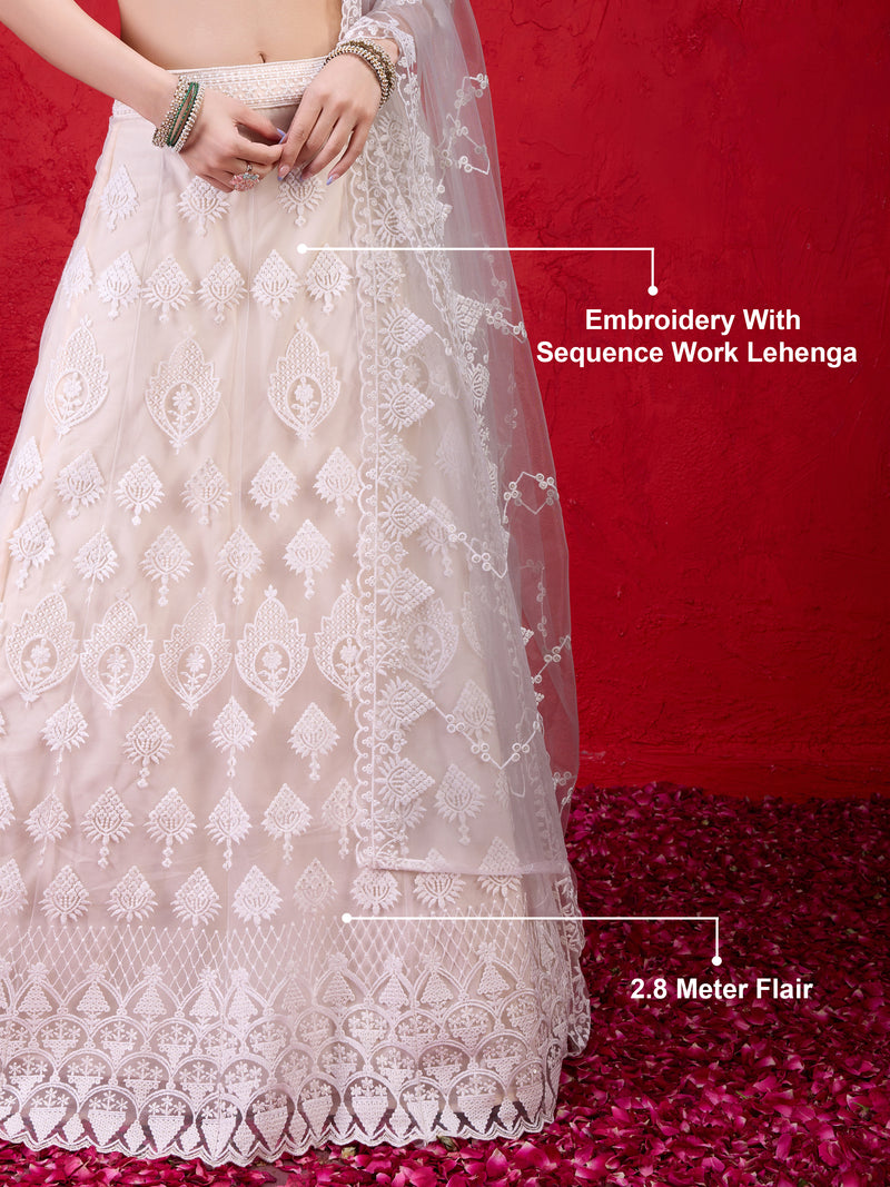 White Net Embroidery Lehenga Choli with Dupatta For Women's