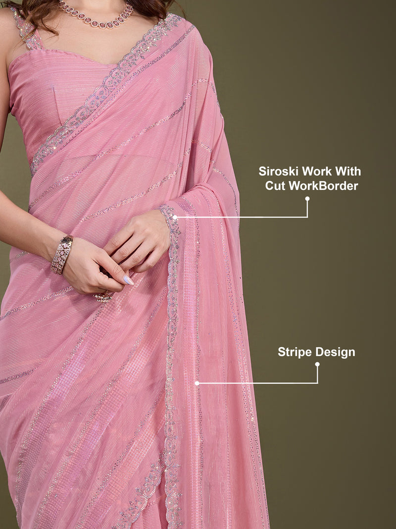 Women's Chiffon Siroski Work Saree with Unstitch Blouse Piece