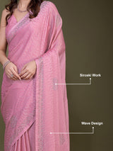 Women's Chiffon Siroski Work Saree with Unstitch Blouse Piece