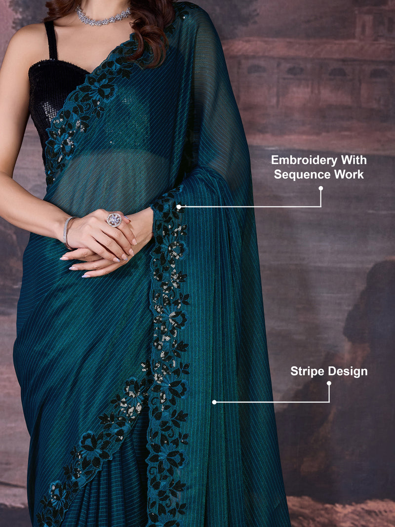 Women's Chiffon Embroidered Border Saree with Blouse Piece
