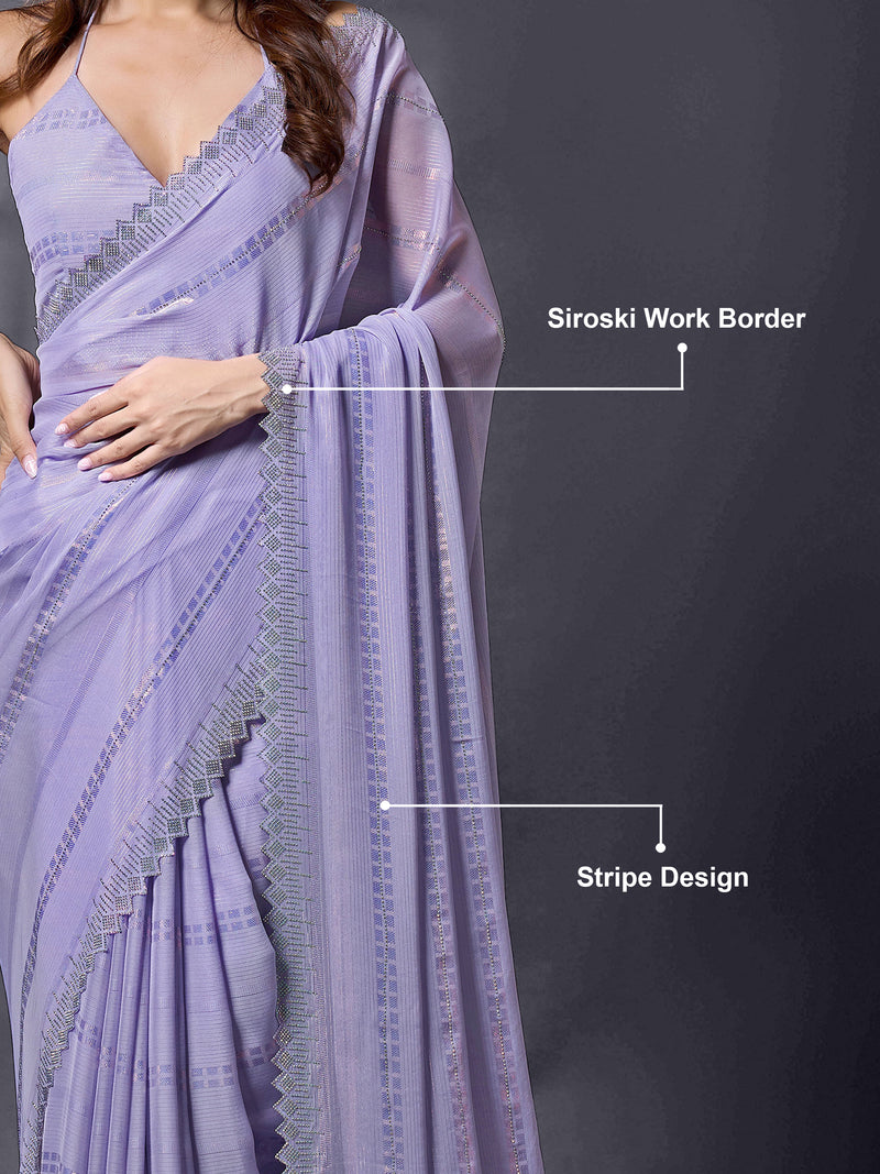 Women's Chiffon Siroski Work Saree with Unstitch Blouse Piece