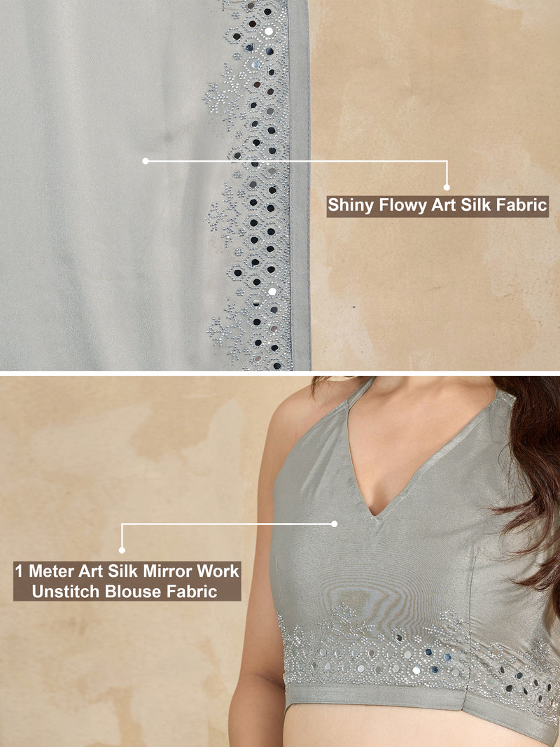 Women's Art Silk Siroski Mirror Work Saree with Unstitch Blouse Piece