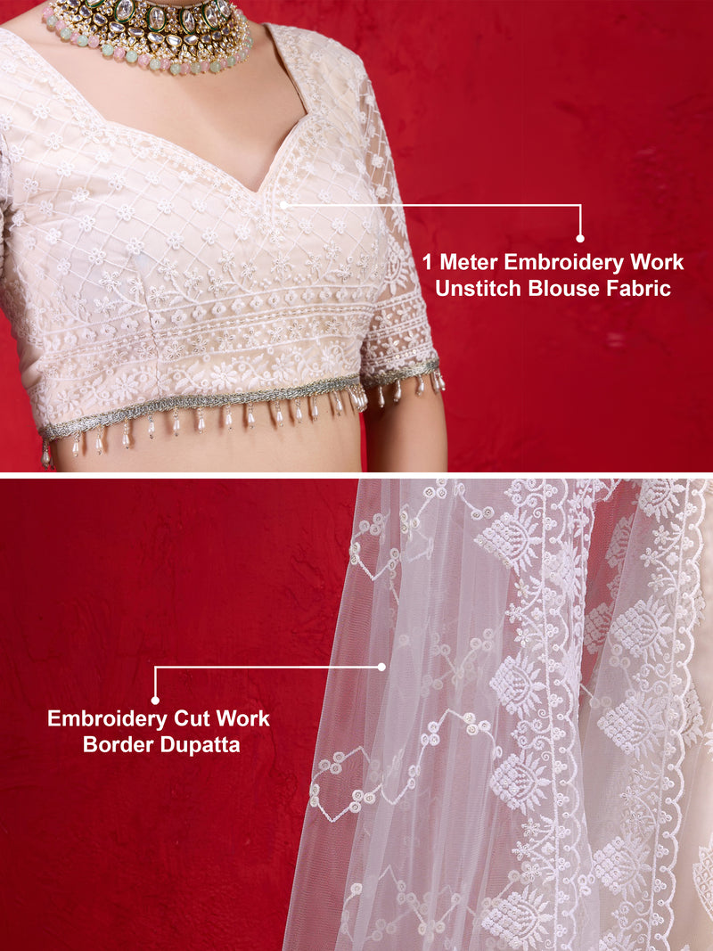 White Net Embroidery Lehenga Choli with Dupatta For Women's