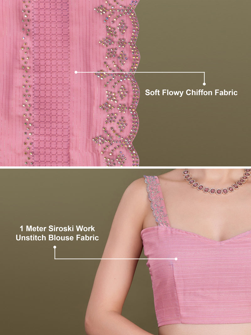 Women's Chiffon Siroski Work Saree with Unstitch Blouse Piece