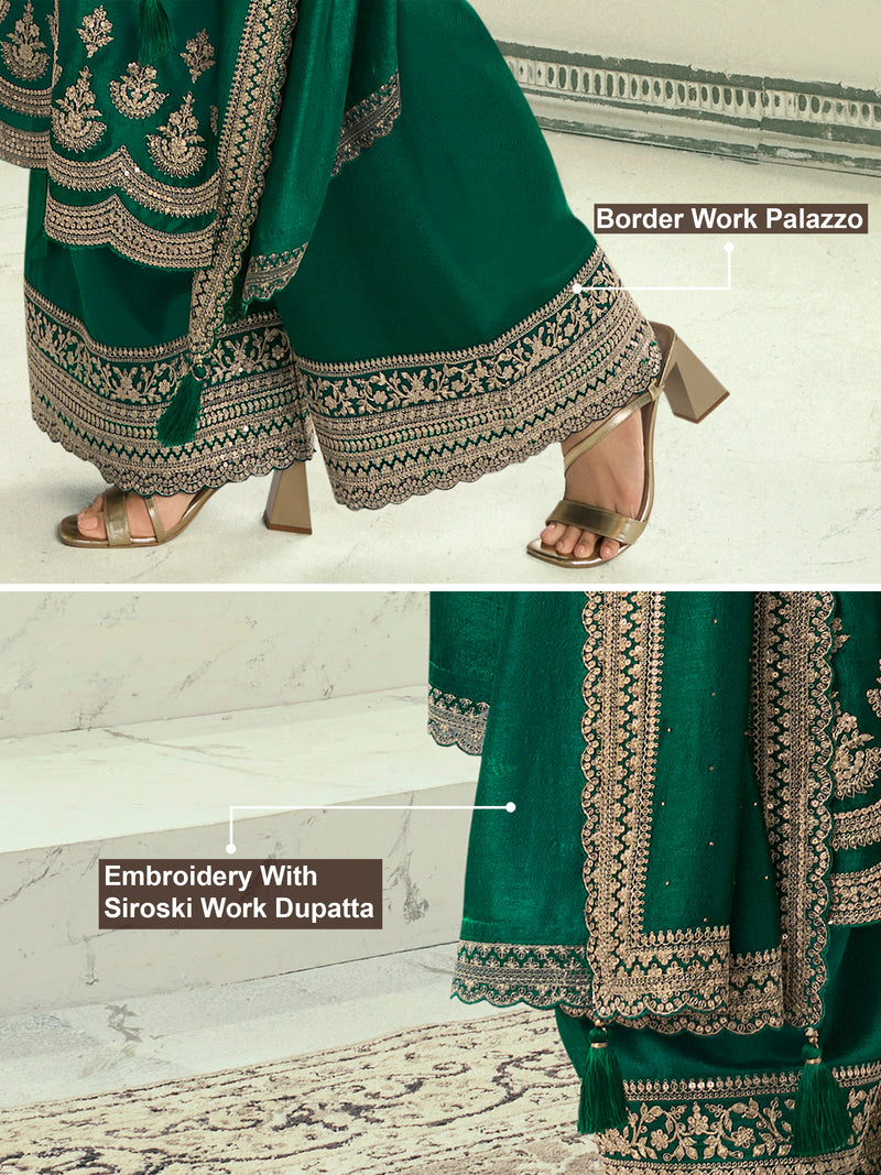Green Art Silk Embroidery Salwar Suit Set with Dupatta For Women's
