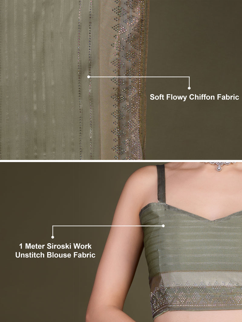 Women's Chiffon Siroski Work Saree with Unstitch Blouse Piece