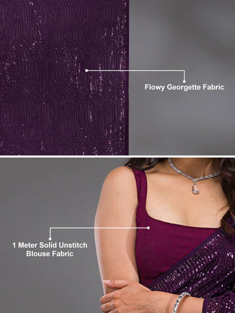 Women's Georgette Sequence Embroidery Work Saree with Unstitch Blouse Piece