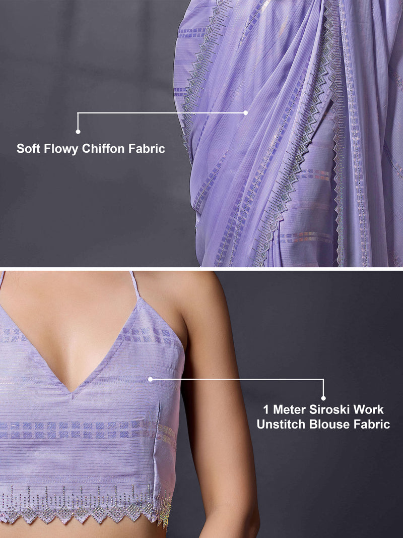 Women's Chiffon Siroski Work Saree with Unstitch Blouse Piece