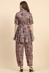 Chanderi Cotton Silk Printed CoOrds Set Kurta Pant 2 Piece Ethnic Fusion Kurta Set For Women's