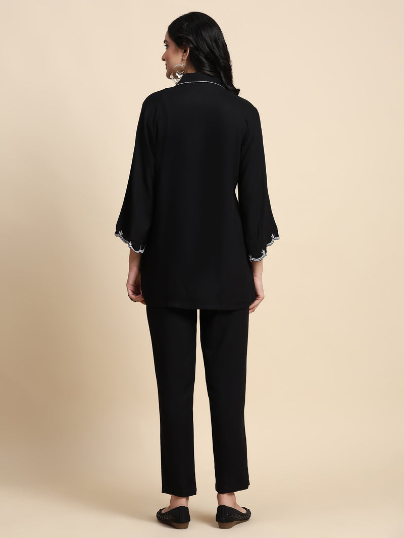 Cotton Black Co-Ords Set for Women Bell Sleeve Shirt For Women
