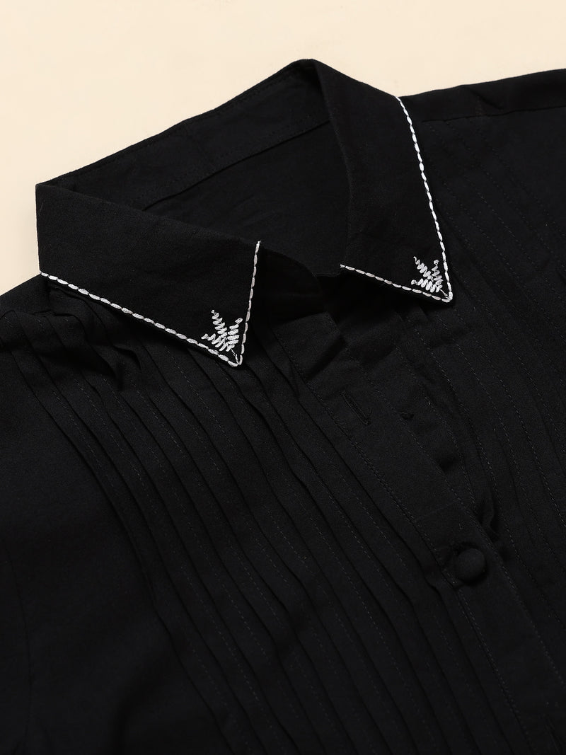 Cotton Black Co-Ords Set for Women Bell Sleeve Shirt For Women