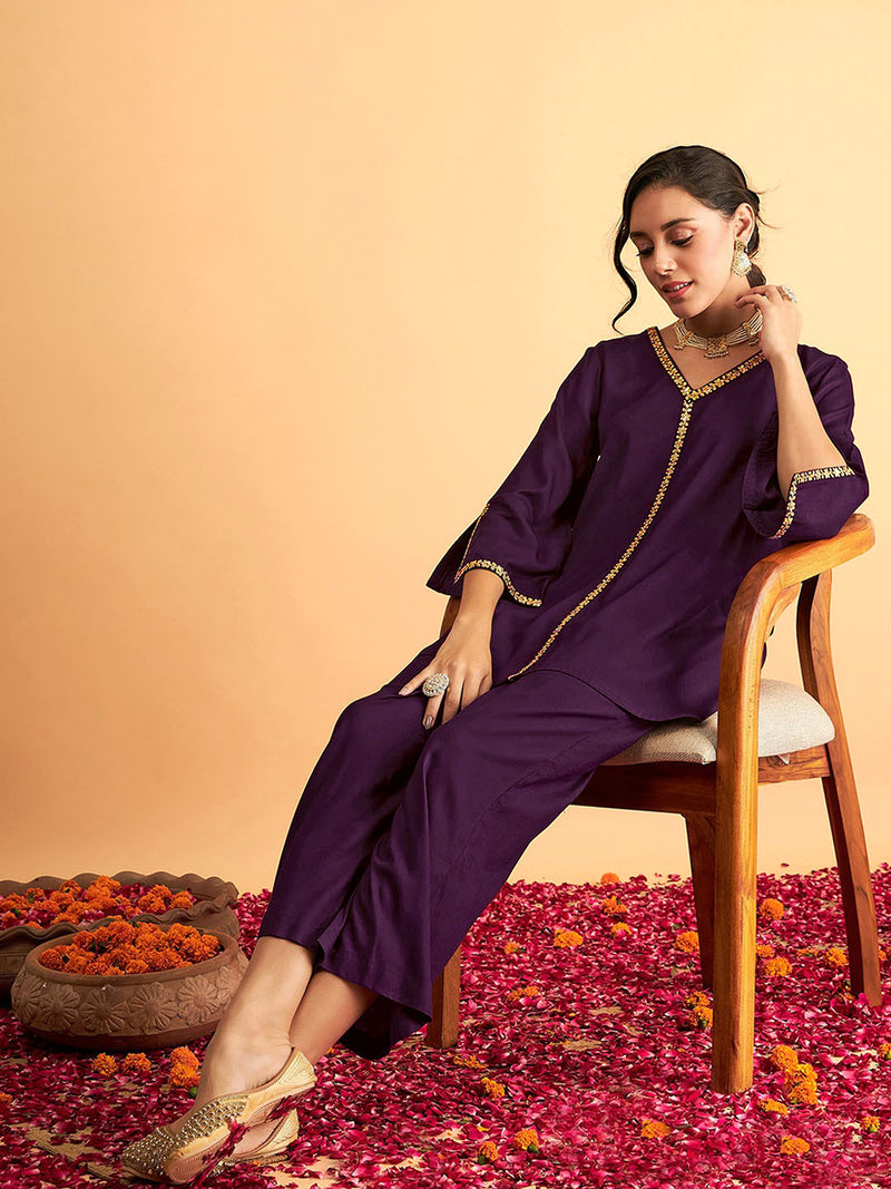 Purple Rayon Co-Ords Set for Women