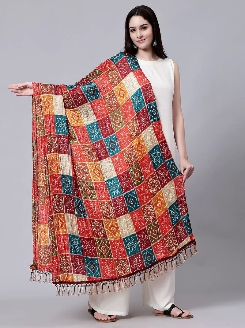 Bandhej Pattern Chinon Silk Dupatta For Women's