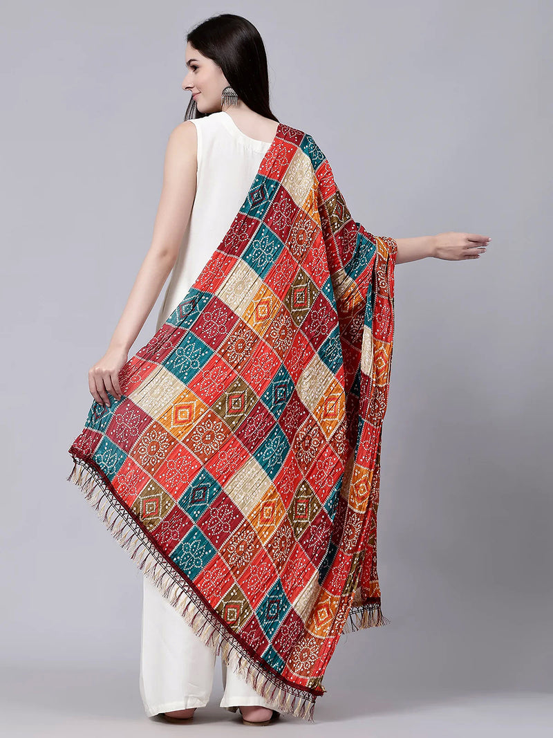 Bandhej Pattern Chinon Silk Dupatta For Women's