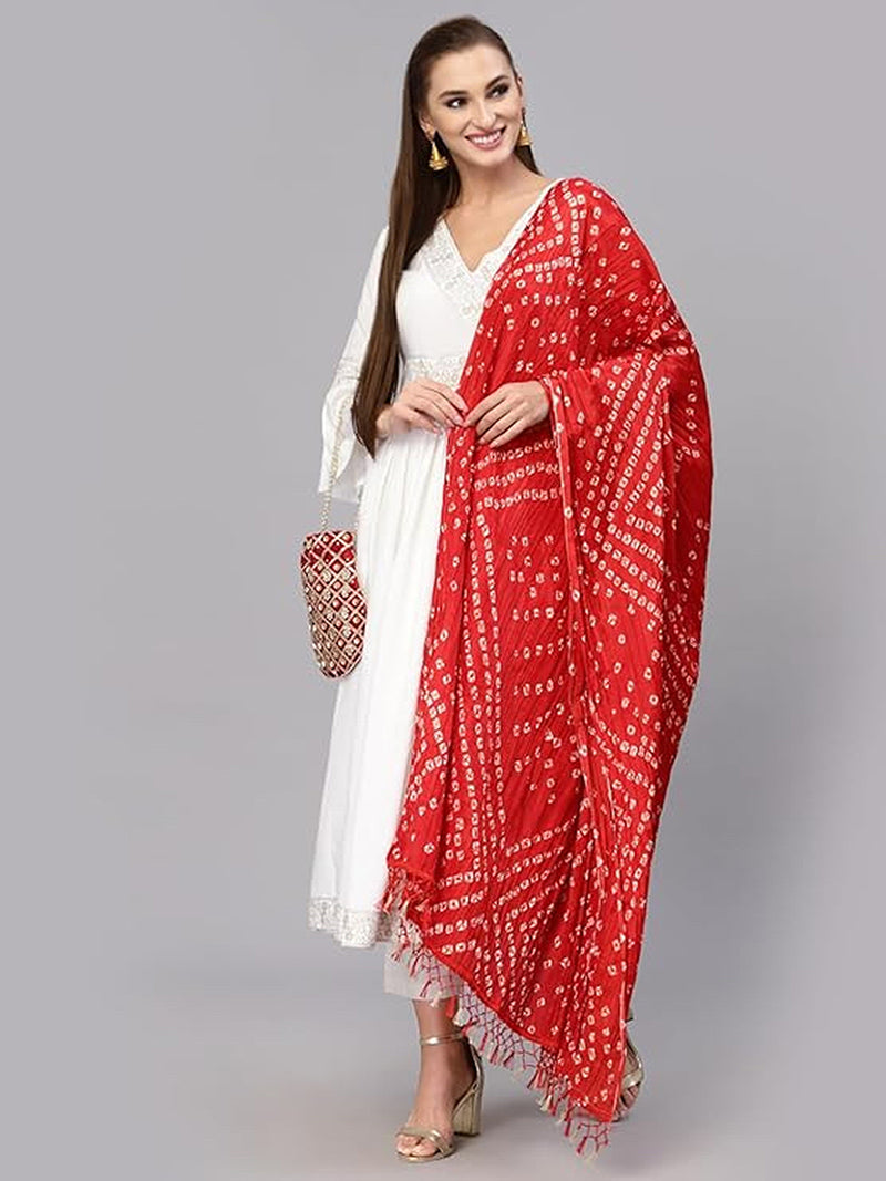 Women's Bandhani Pattern Chinon Silk Dupatta