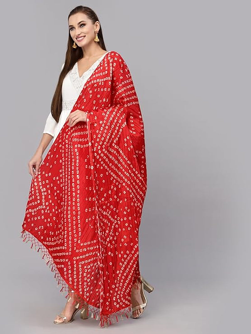 Women's Bandhani Pattern Chinon Silk Dupatta