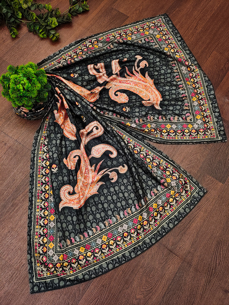 Women's Velvet Paisley Pattern Dupatta (Black)
