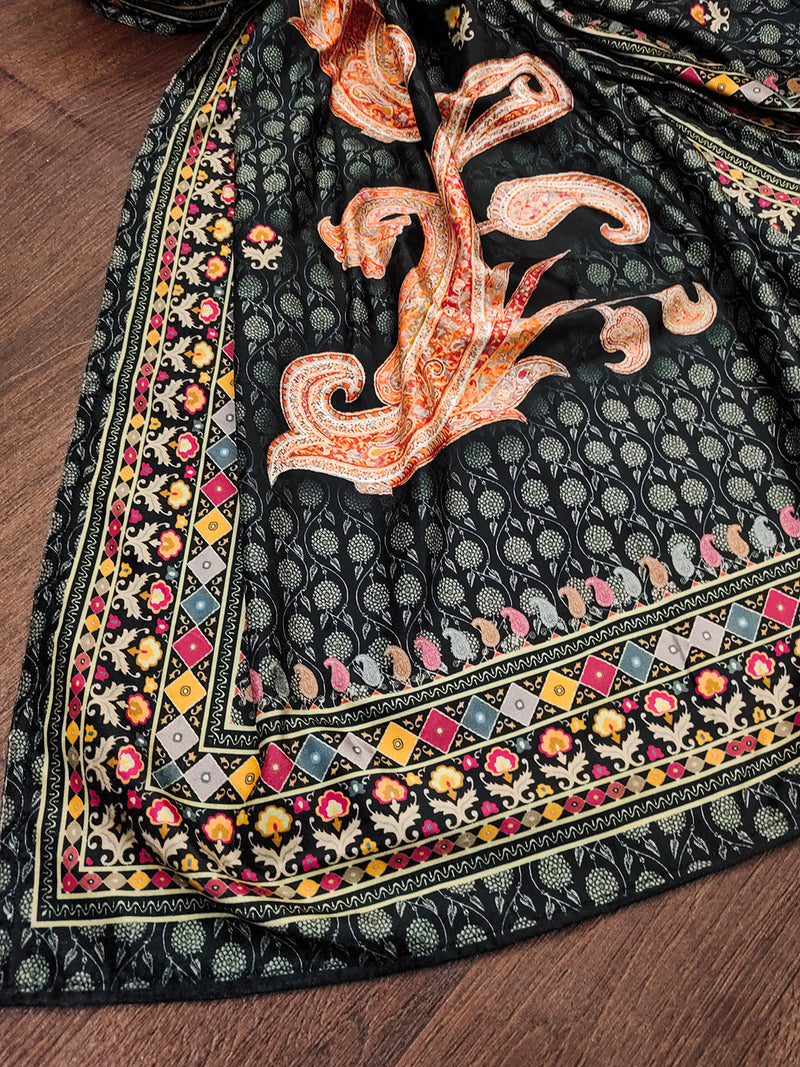 Women's Velvet Paisley Pattern Dupatta (Black)