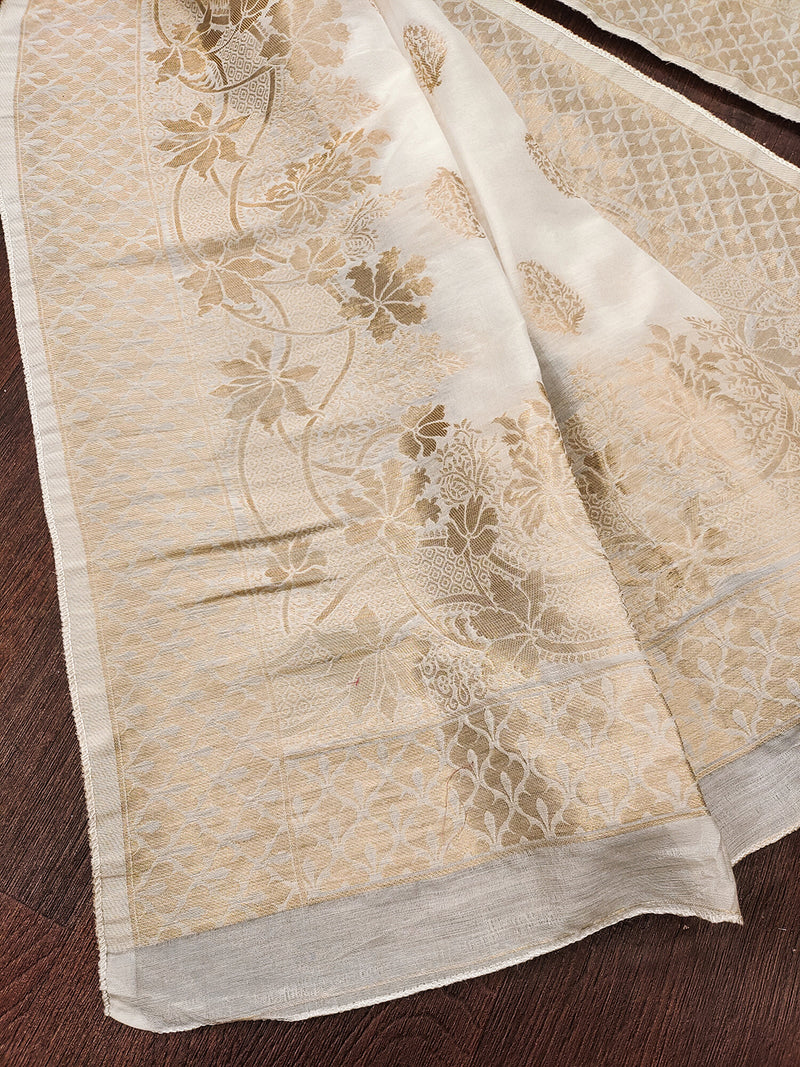 Women's Banarasi Silk Ethnic Motiff Design Dupatta(White)