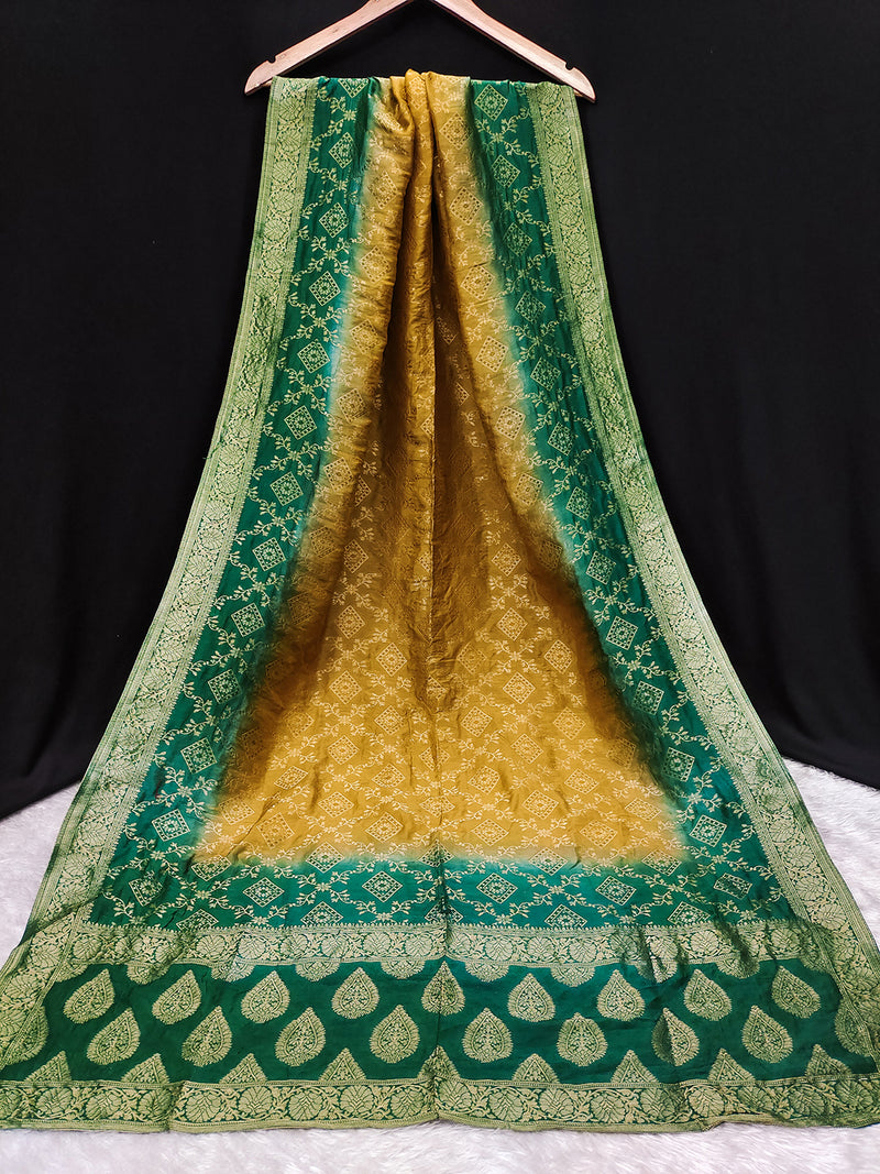 Women's Banarasi Silk Ethnic Motiff Design Dupatta ( Green )