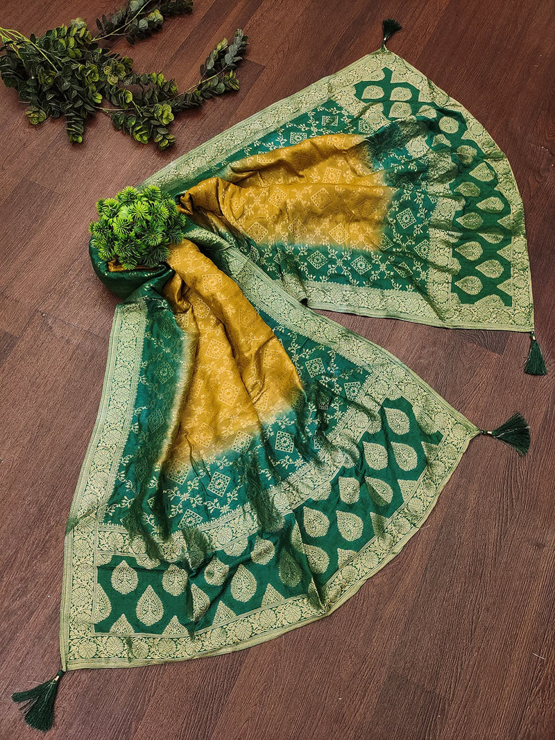 Women's Banarasi Silk Ethnic Motiff Design Dupatta ( Green )