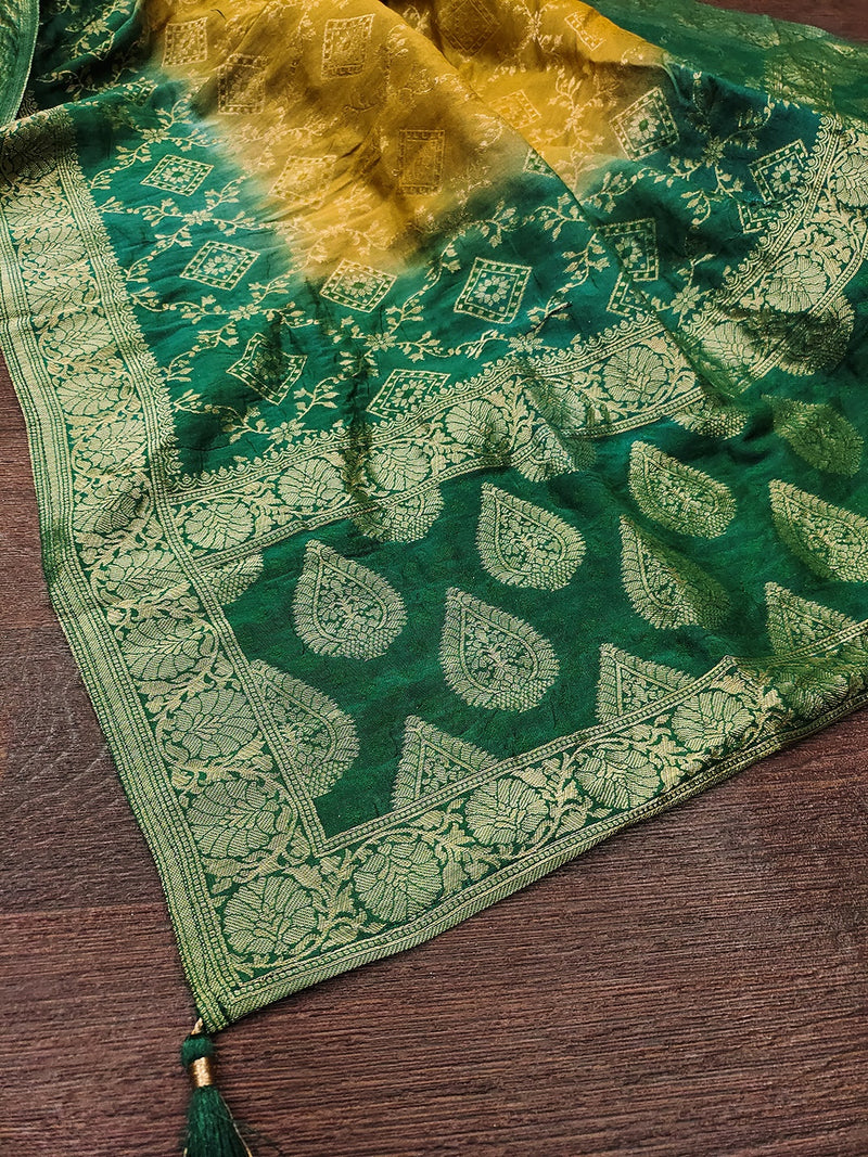 Women's Banarasi Silk Ethnic Motiff Design Dupatta ( Green )