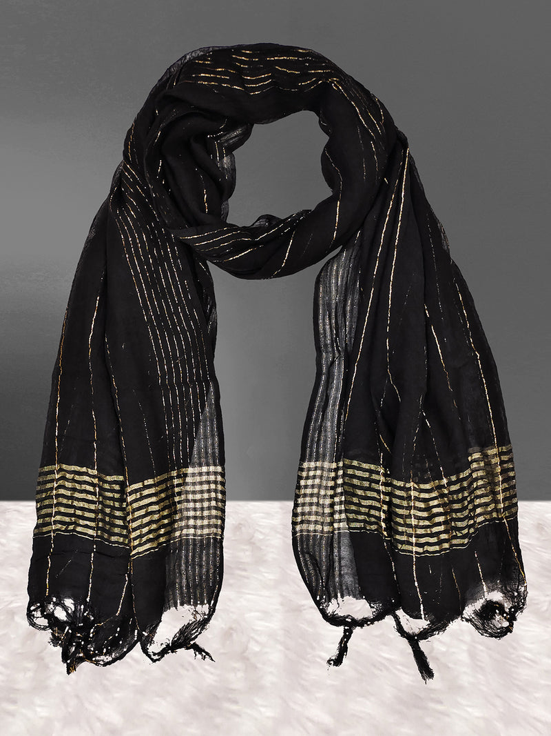 Women's Chinon Silk Golden Zari Weaving Stripes Design Dupatta