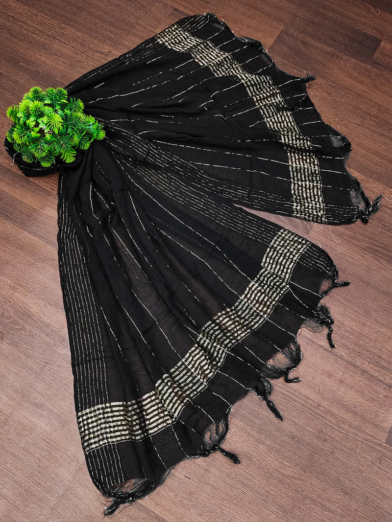 Women's Chinon Silk Golden Zari Weaving Stripes Design Dupatta
