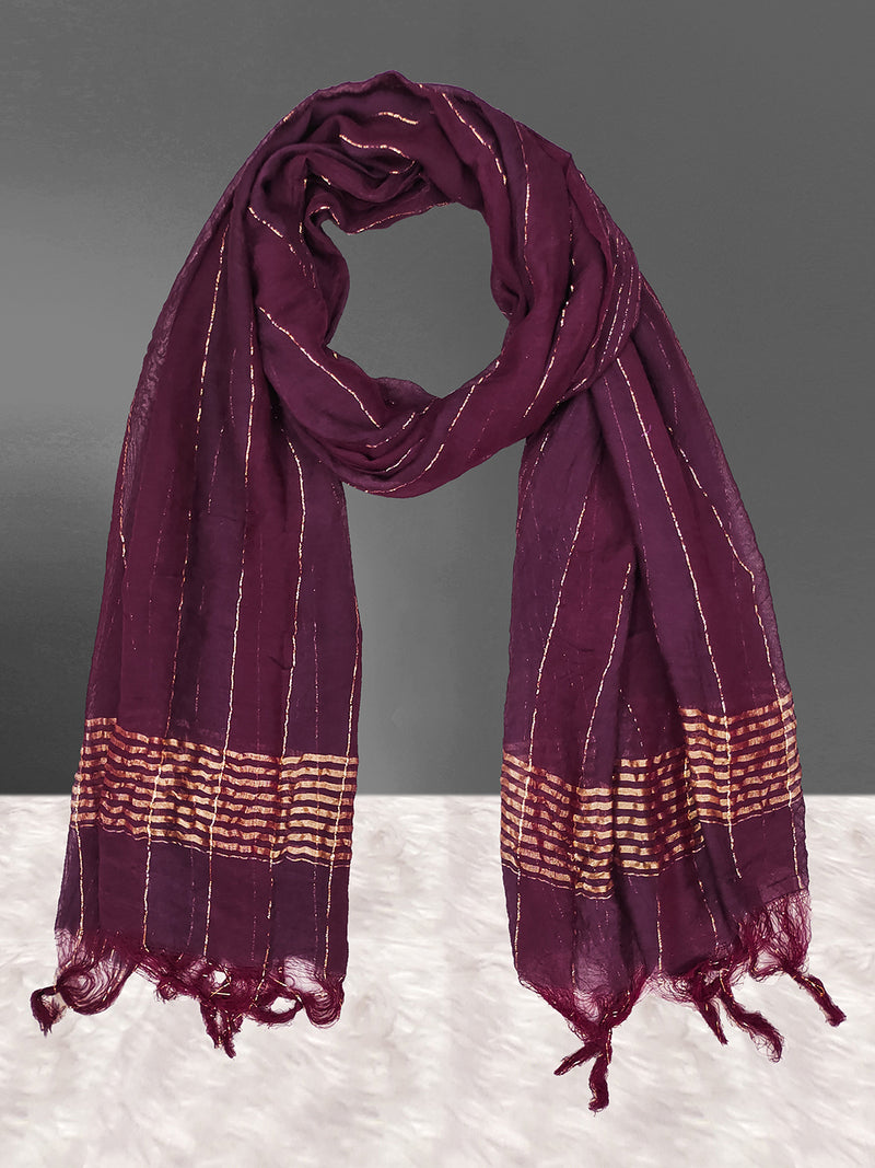Women's Chinon Silk Golden Zari Weaving Stripes Design Dupatta