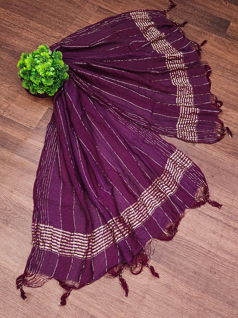 Women's Chinon Silk Golden Zari Weaving Stripes Design Dupatta