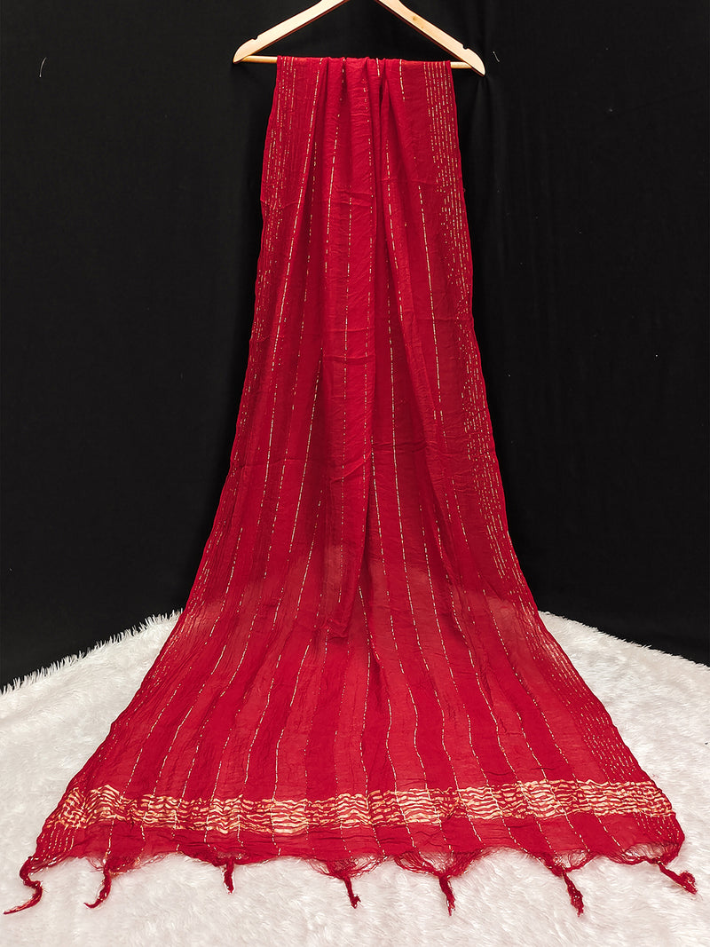 Women's Chinon Silk Golden Zari Weaving Stripes Design Dupatta