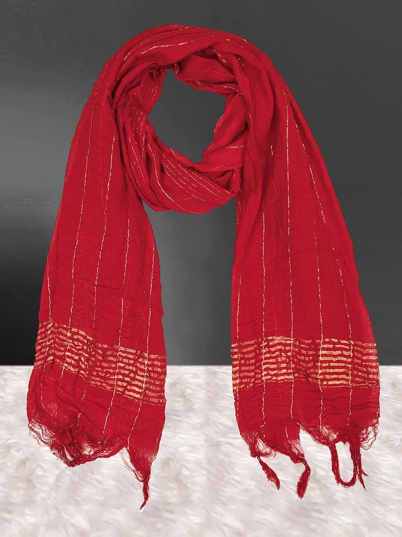Women's Chinon Silk Golden Zari Weaving Stripes Design Dupatta