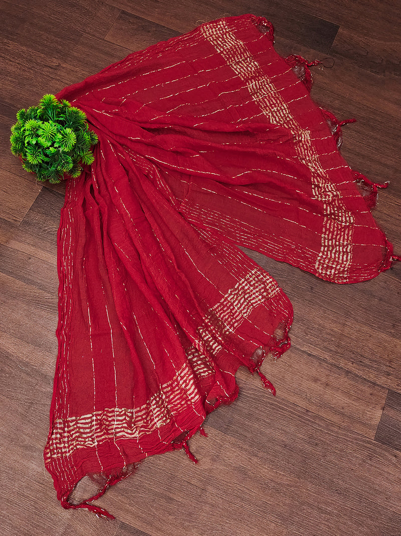 Women's Chinon Silk Golden Zari Weaving Stripes Design Dupatta