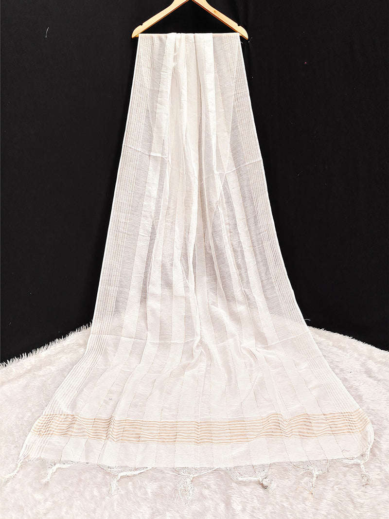 Women's Chinon Silk Golden Zari Weaving Stripes Design Dupatta