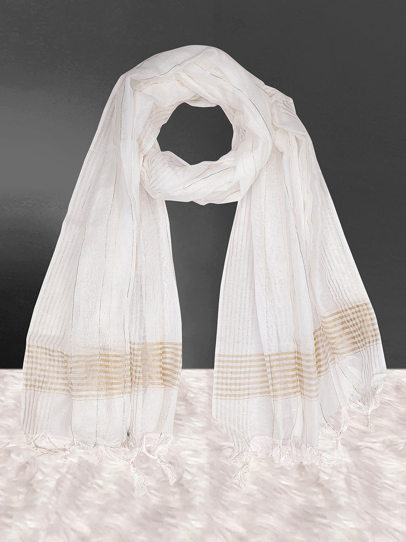 Women's Chinon Silk Golden Zari Weaving Stripes Design Dupatta