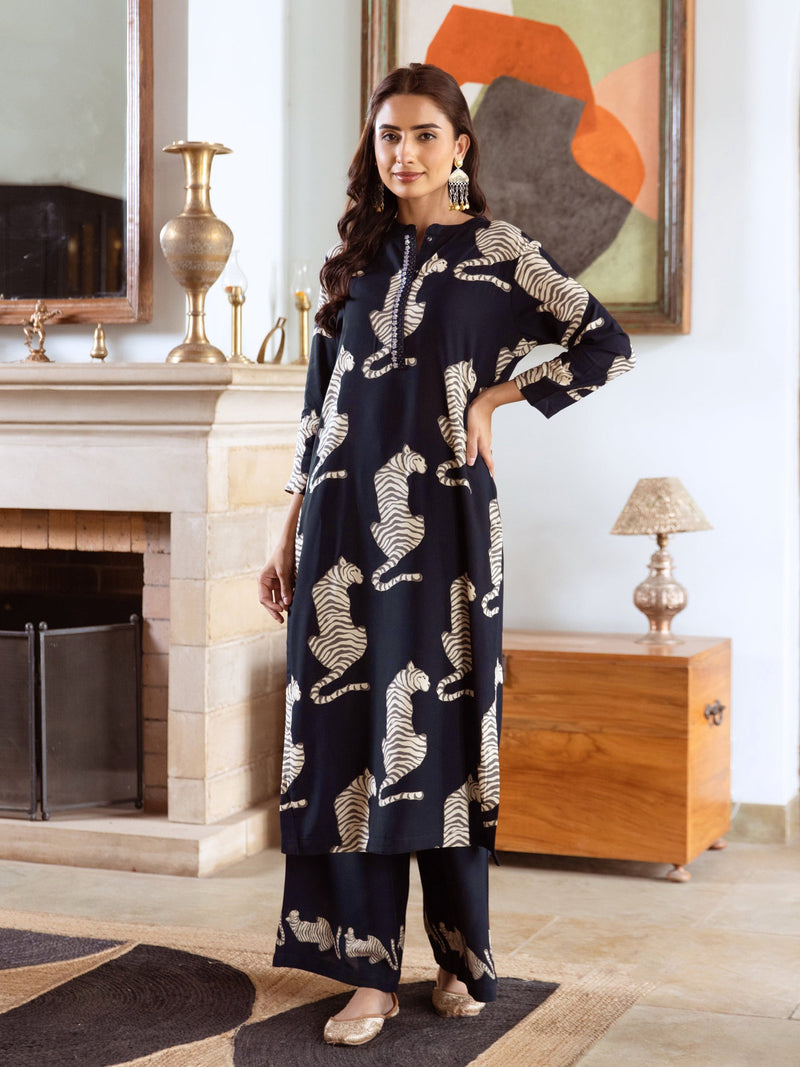 Women's Rayon Digital Print Kurta Palazzo Set
