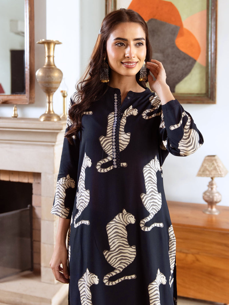 Women's Rayon Digital Print Kurta Palazzo Set