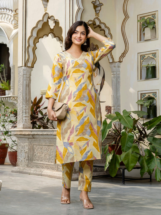 Women's Slub Magic Cotton Digital Print Kurta Palazzo Set Trendmallsin