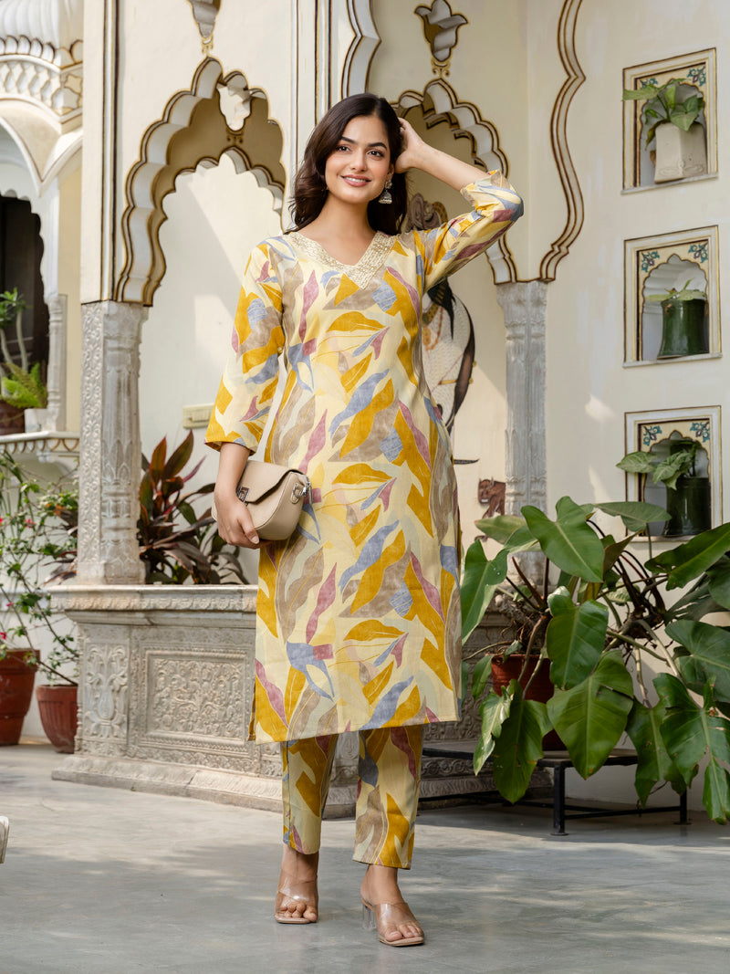 Women's Slub Magic Cotton Digital Print Kurta Palazzo Set