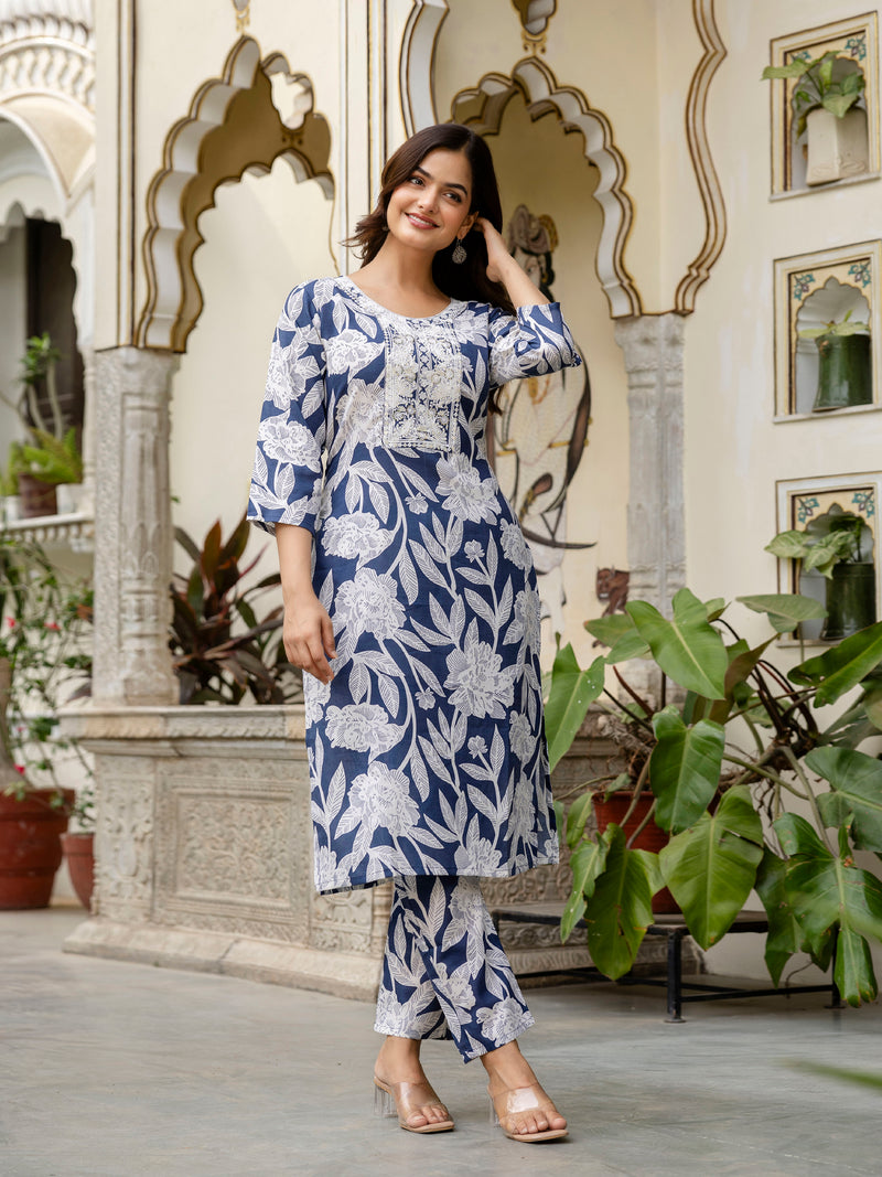 Women's Slub Magic Cotton Digital Print Kurta Palazzo Set