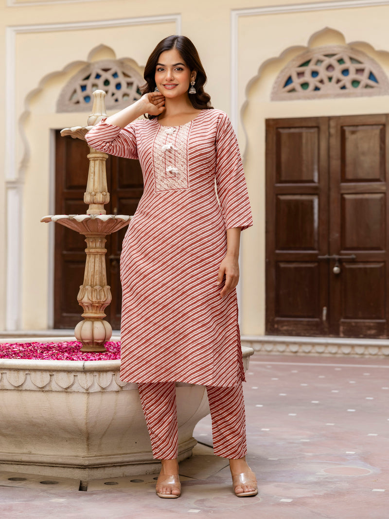 Orange Slub Magic Cotton Digital Print Kurta Palazzo Set For Woman's