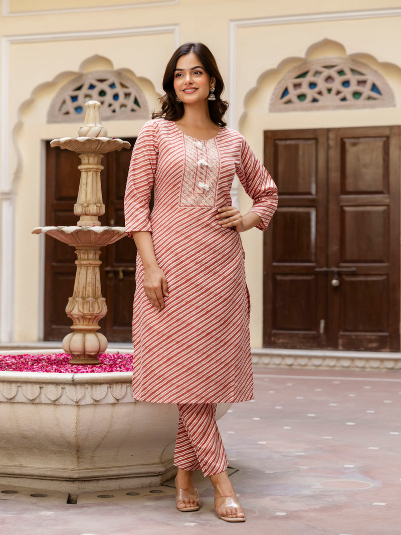 Orange Slub Magic Cotton Digital Print Kurta Palazzo Set For Woman's