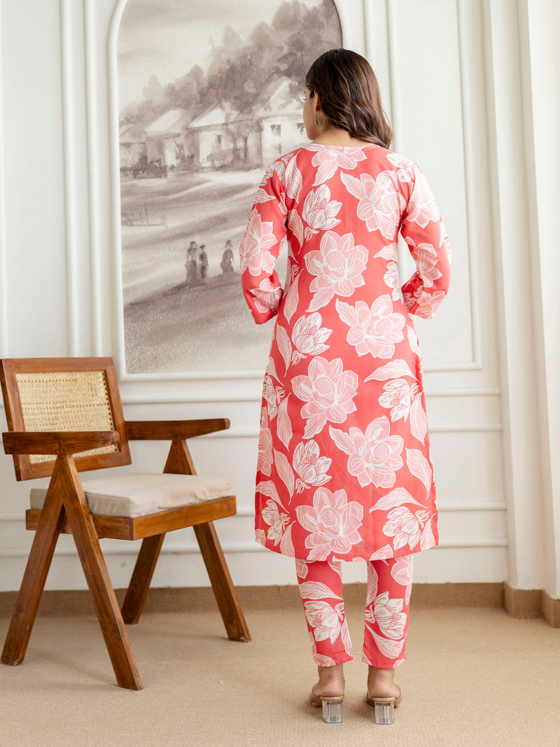Pink Slub Magic Cotton Digital Print Kurta Palazzo Set For Woman's