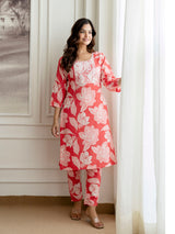 Pink Slub Magic Cotton Digital Print Kurta Palazzo Set For Woman's