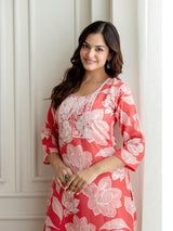Pink Slub Magic Cotton Digital Print Kurta Palazzo Set For Woman's