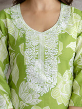 Lightgreen Slub Magic Cotton Digital Print Kurta Palazzo Set For Woman's