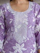 Lightpurple Slub Magic Cotton Digital Print Kurta Palazzo Set For Woman's